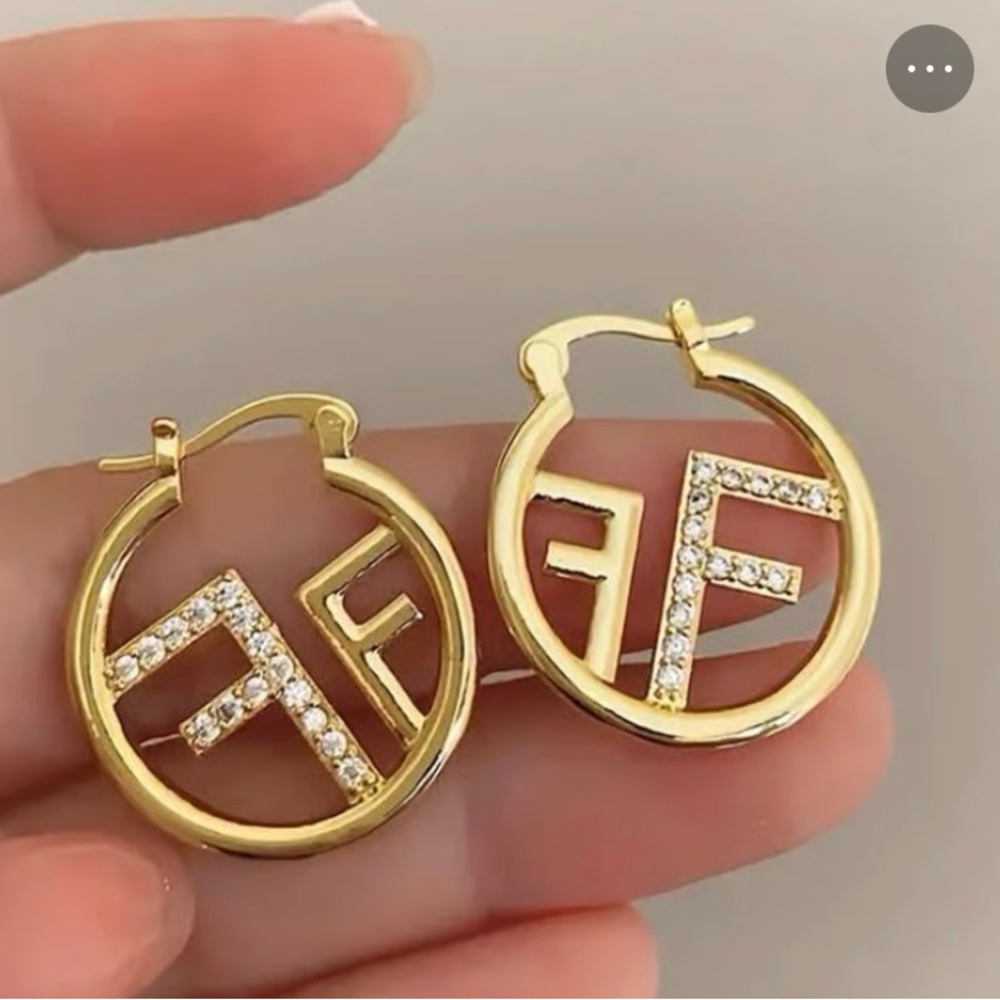 Gold and Bling FF Hoop Earrings